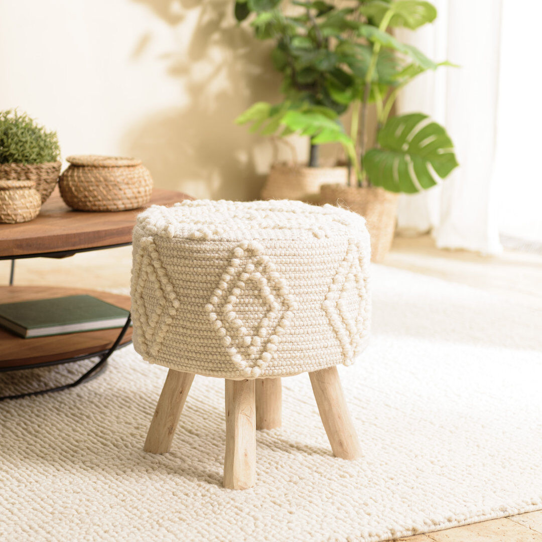 World Menagerie Solid + Manufactured Wood Accent Stool Beige 42cm H X 40cm W X 40cm D