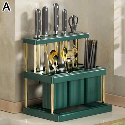 ModernMart Nordic Bamboo Utensil Holder With Drain Tray And Multi Slot Kitchen Organizer green Gold