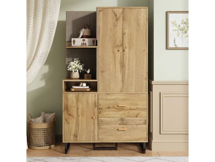 Meuble d'Entrée avec Penderie et 2 Tiroirs Vestiaire Ouvert avec Penderie Coulissante
