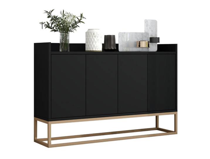 Shopentra Sideboard grifflose türen schwarz minimalistisch, Schwarz, 30x80x120 cm, Kleinmöbel, Kommoden, Sideboards
