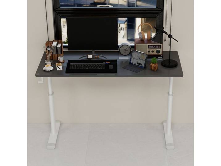 Bureau droit assis-debout réglable à manivelle - MEUNIQ - Métal et bois gris pour bureau 120×60×90 cm