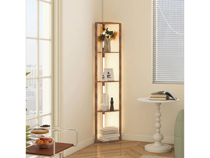 HOMCOM Lampe sur pied LED Moderne Brun avec Étagères Dimmable
