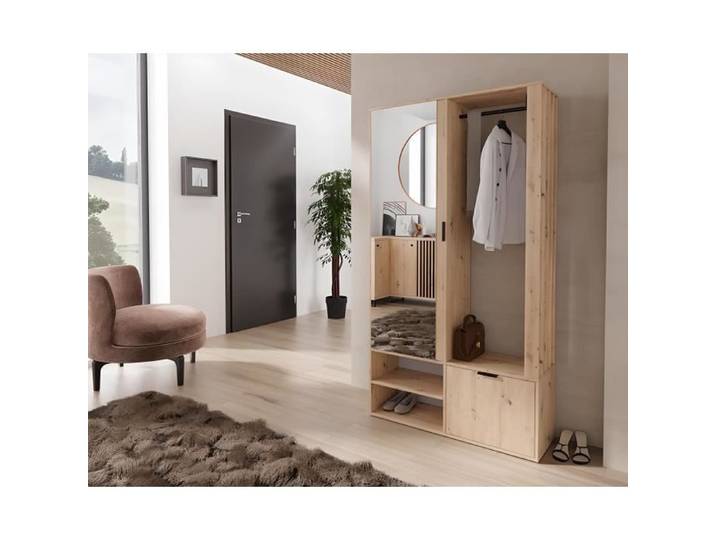 Meuble d'entrée vestiaire 2 portes 9 étagères avec miroir - LUCIA