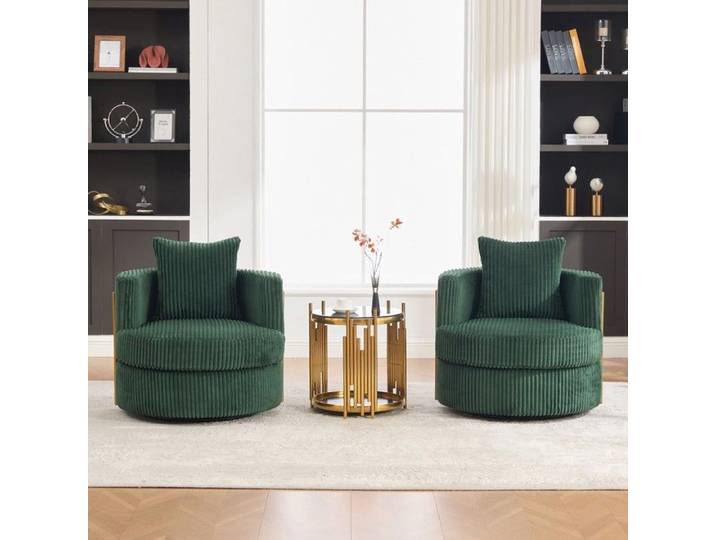 Fauteuil - MINIMAL - Pivotant 360° - Velours côtelé émeraude - Accoudoirs rembourrés - Rangement intégré