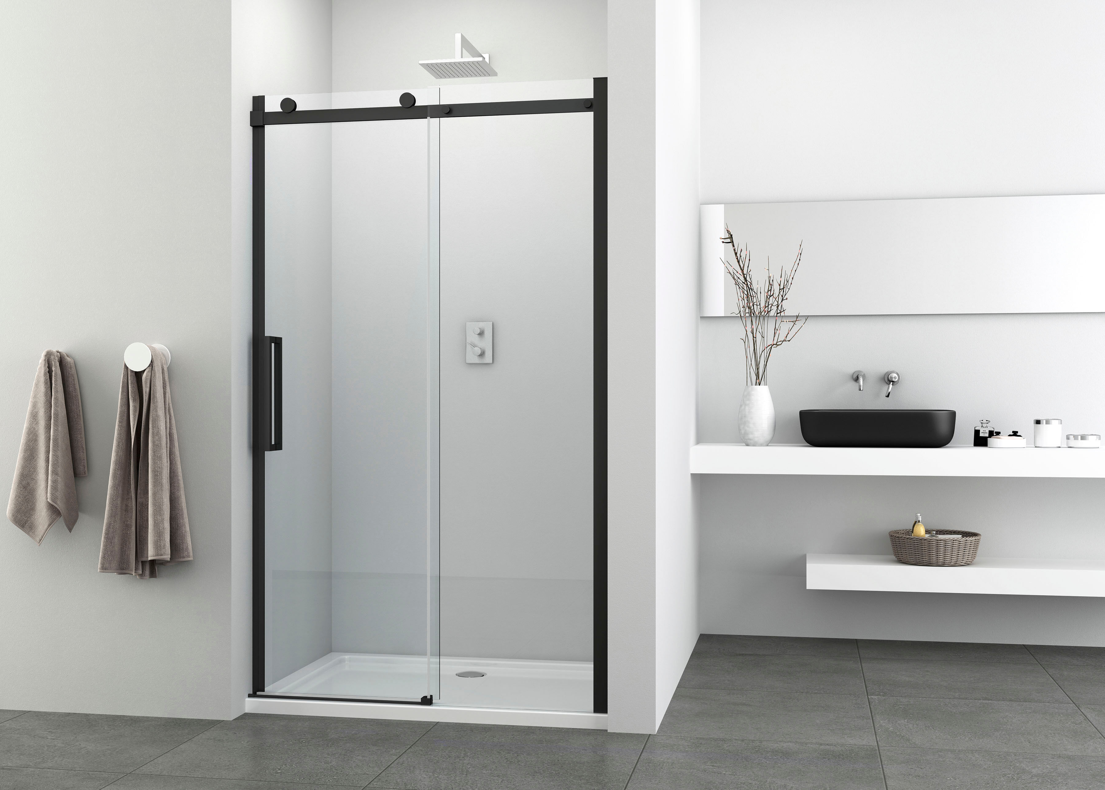 Dusch-Schiebetür SANOTECHNIK "Elite Black", schwarz, H:195cm, Duschtüren, Dusch-Schiebetür, 138-140 cm Breite
