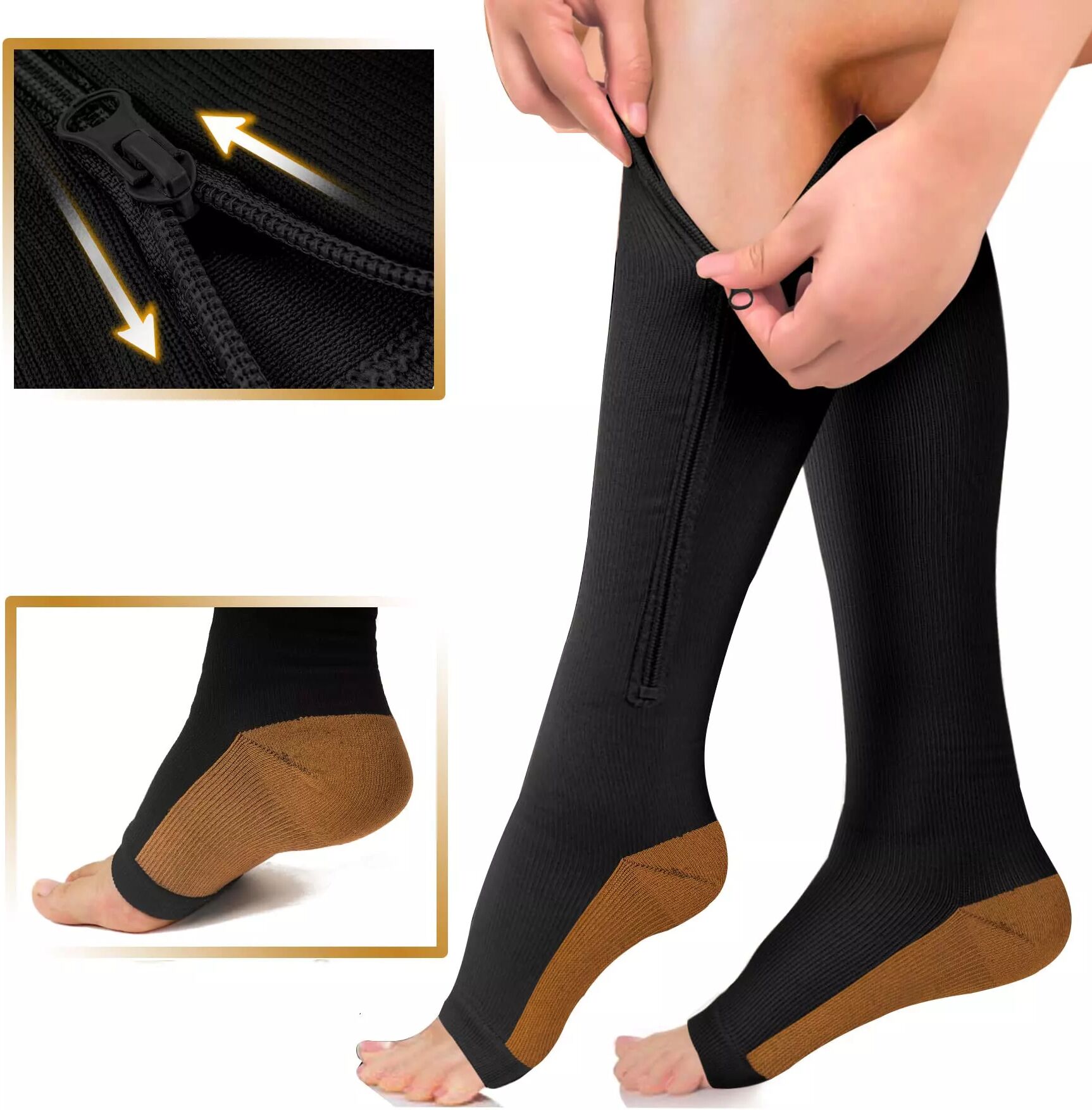 INF Chaussettes de compression avec fermeture éclair 1 paire