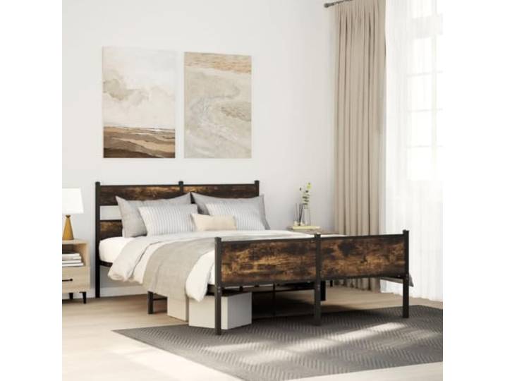 Robustes Metallbettgestell Stauraum Stahlrahmen 140x190 cm Braun Bettgestell ohne Matratze Räuchereiche 140x190 cm Holzwerkstoff Metallbett Stahlrahmen mit Lattenrost Stauraum