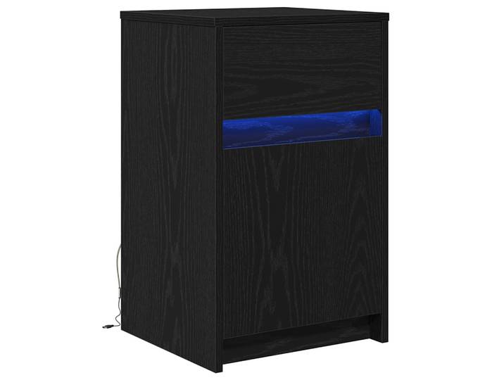 Armoire De Chevet Led Moderne Avec Tiroir 38 X 34 X 61 Cm Ambiance Cosy Style Minimaliste En Bois Noir