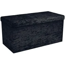 Intirilife Faltbare Sitzbank 76x38x38 cm in Samt Schwarz - Sitzwürfel Fußhocker mit Stauraum und Deckel mit Samtbezug