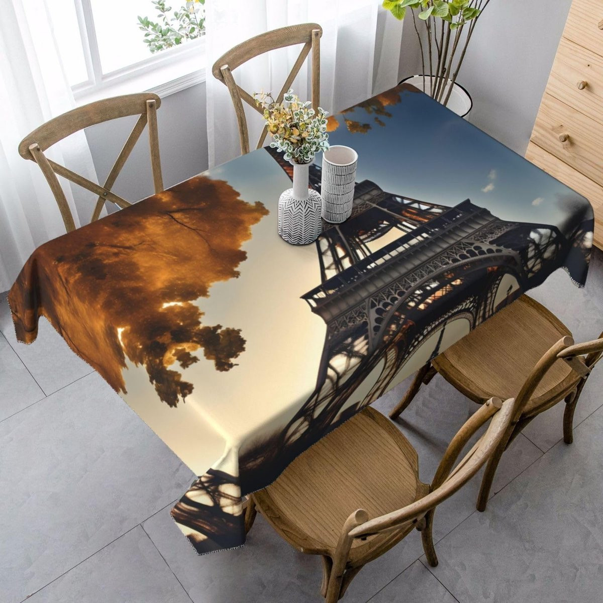 Rechthoekig eettafeldoek met Eiffeltoren Parijs print