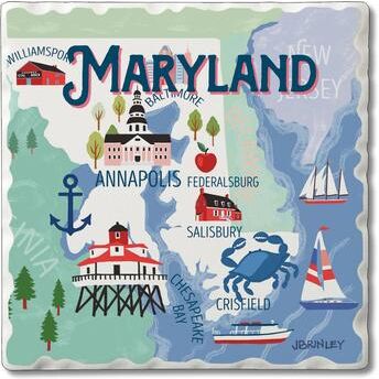 Counterart Absorbent Stone Beverage Coasters - Set of 4 - - State Attractions - MD - Multi-70