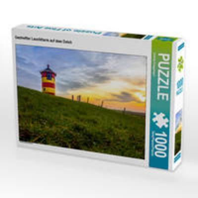 CALVENDO Puzzle Gestreifter Leuchtturm auf dem Deich 1000 Teile Lege-Größe 64 x 48 cm Foto-Puzzle Bild von Andrea Dreegmeyer