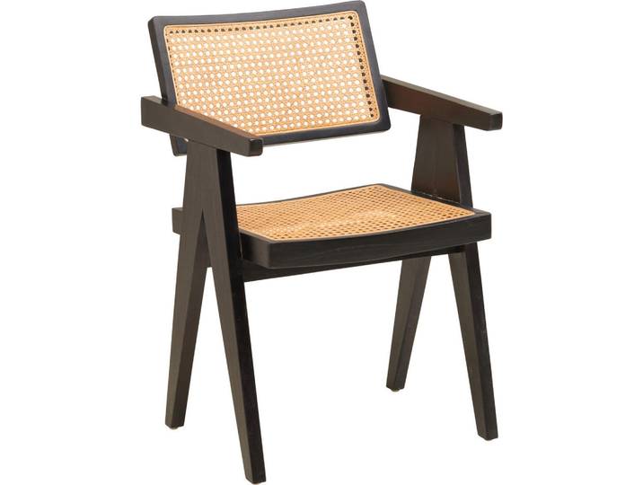 Livetastic Armlehnstuhl Wiener Geflecht, Naturfarben, Schwarz, Holz, Rattan, Teakholz, massiv, Wiener Geflecht, 58x85.5x55 cm, Holzmöbel, Sitzgelegenheiten Holz, Holzstühle