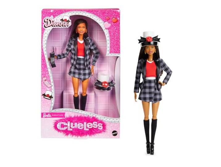 Barbie Signature Puppe, Clueless Dionne Sammlerpuppe mit schwarz-weiß kariertem Anzug, Zylinder & Handy-Zubehör, JBJ47