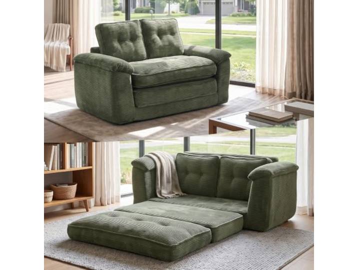 LEADZM Schlafsofa Sofa 207 x 148cm, 2-in-1 Boneless Cord Couch, Grün 148x207x65cm,2 Sitzer Sofa Bed mit Schlaffunktion Kordstoff, Schlafzimmer,Gästezimmer,Bezug waschbar
