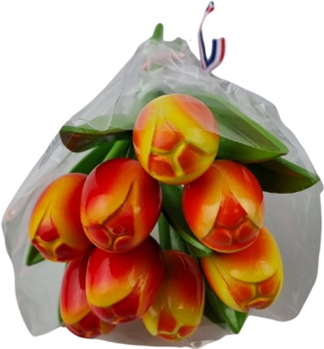Boeketje houten tulpen in rode tinten, 8 stuks, lengte 18 cm