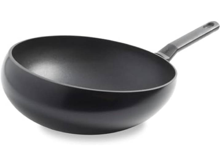 BK Cookware Wokarang Gesunder induktionsgeeigneter 30-cm-Keramik-Wok mit Edelstahlgriff, backofen- und grillfest bis 160°C, langlebig und professionell, spülmaschinenfest, PFAS-frei, schwarz