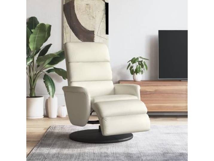 IBUQDDV Relaxsessel mit Fußteil Creme Kunstleder 360 Grad Drehbar Manuell Manuelle Liegefunktion, 360 Grad drehbar, dick gepolstert, Rahmen aus Sperrholz und Metall, pflegeleichtes Kunstleder