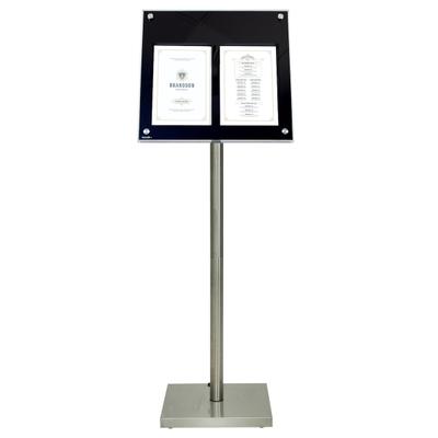 Securit® Präsentationsständer Speisekartenhalter LED A4 "Acrylic" - Schwarz - Komplettset mit Standfuß (85 cm) + Sockel + Rollenpaar - 2 Seiten