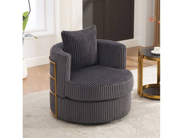 Modenuit Fauteuil de détente pivotant 360° velours côtelé gris accoudoirs rembourrés rangement caché