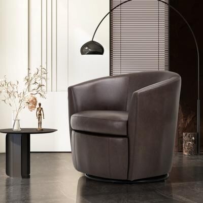 RENEWLINE Faux Leather Swivel Barrel Chair, Ergonomic Comfort Accent Chair