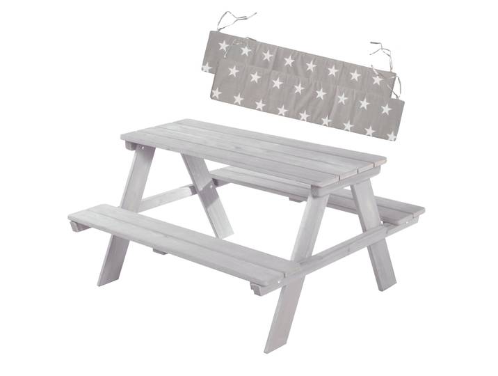 Kindersitzgruppe 'Outdoor+', wetterfeste Sitzgarnitur 'Picknick for 4', aus Massivholz, grau