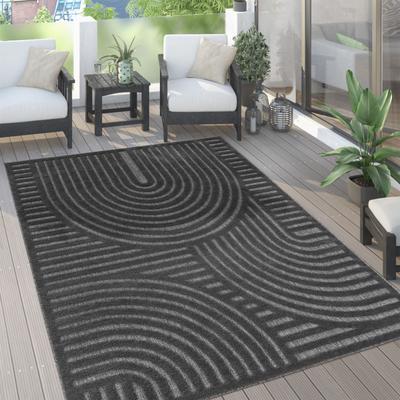 Teppich PACO HOME "Livorno 674", grau (anthrazit), B:60cm H:14mm L:100cm, Polypropylen (PP), Teppiche, Teppich, Uni Farben, moderner Hoch-Tief-Effekt, Scandi-Look, Outdoor geeignet