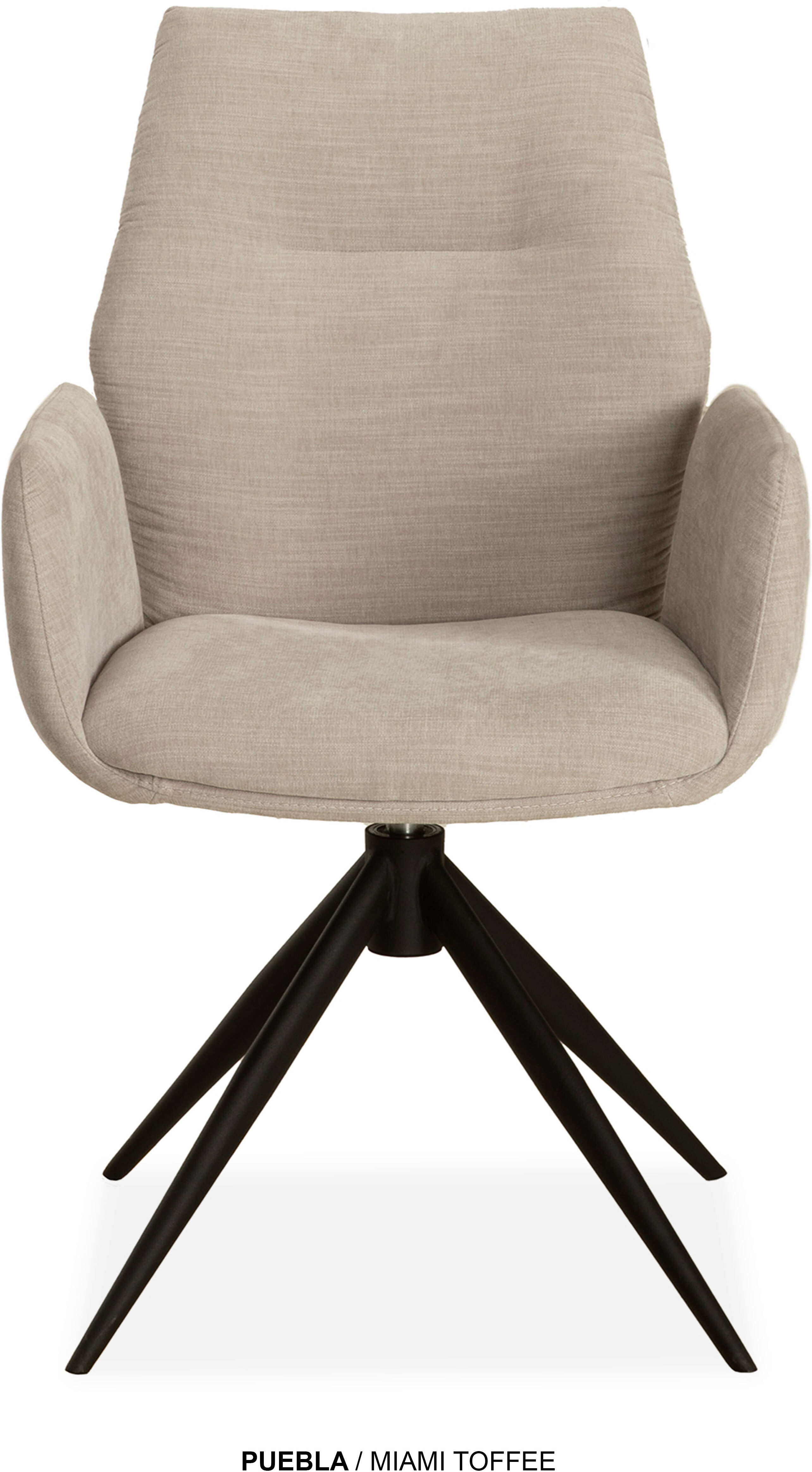Esszimmerstuhl OMG DESIGN "Puebla", beige (toffee, schwarz, toffee), B:55,5cm H:91,5cm T:63,5cm, Polyester, Stühle, Esszimmerstuhl, Drehstuhl mit auto-return, Armlehnenstuhl