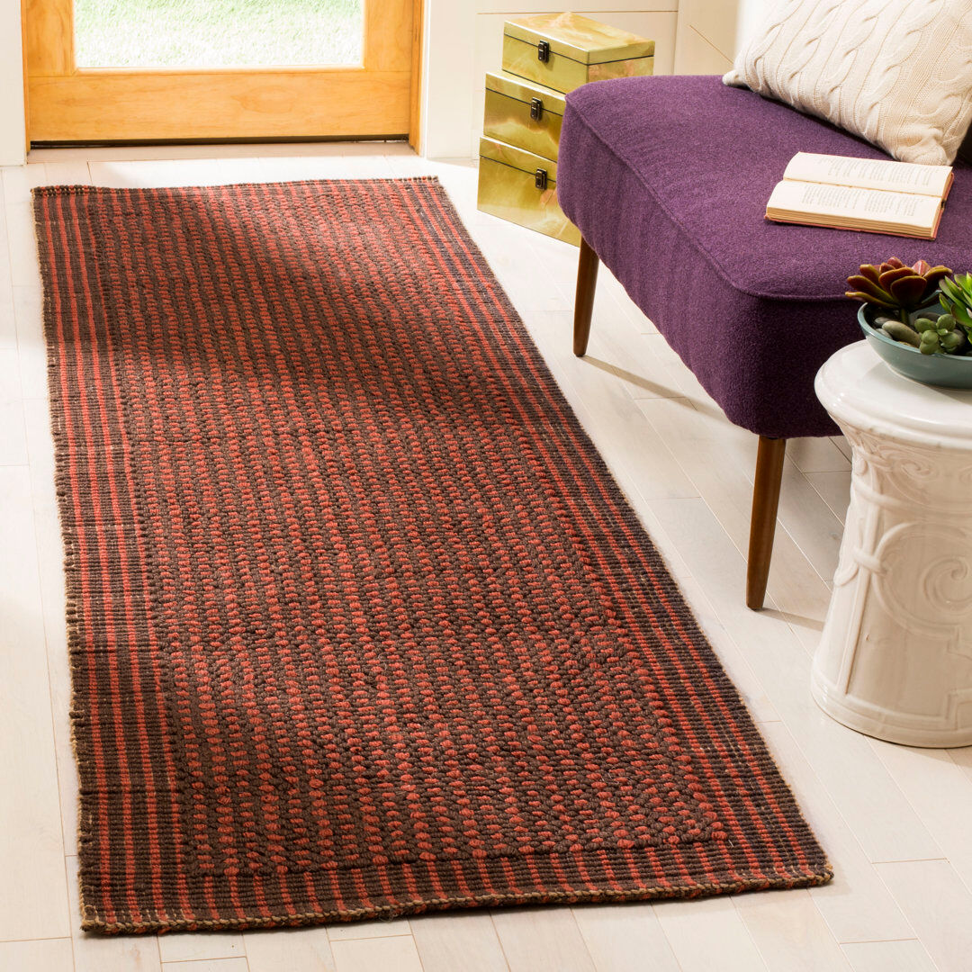 Ebern Designs Jute / Sisal Hand Woven Area Rug Red;Brown Runner 76 x 244 cm