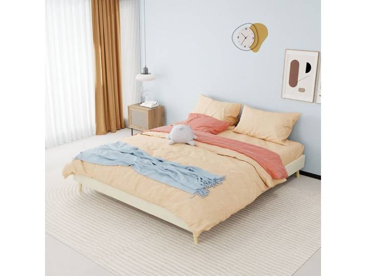 Lit adulte Double 160×200 cm plateforme bas sans rangement - YEAVIO - sans matelas velours hollandais beige