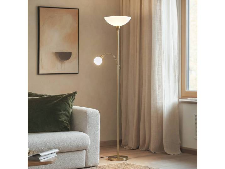 Lindby Stehlampe Elaina, Leselicht, messing, 183 cm, E27 Elaina, messing / gold, für Wohn- / Esszimmer, Metall, Modern, Stehlampe
