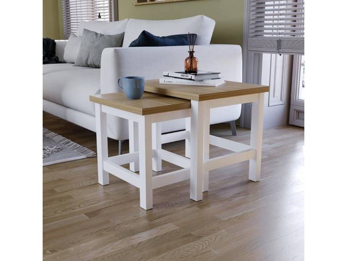 Ensemble de 2 tables gigognes Arlington blanc et chêne – Tables d'appoint de canapé ou basse design moderne