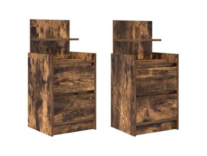 Coespram Nachttische 2er Set mit 2 Schubladen 38x34x80 cm Räuchereiche Schafft geordnete Ablagefläche im Schlafzimmer, bietet stabile Stellfläche und umfasst Wandhalterungen zur Sicherung.