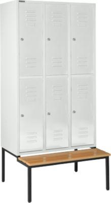 Schäfer Shop Select Kleiderspind, mit Sitzbank, 3x2 Abteile, 400mm, Zylinderschloss, Tür lichtgrau