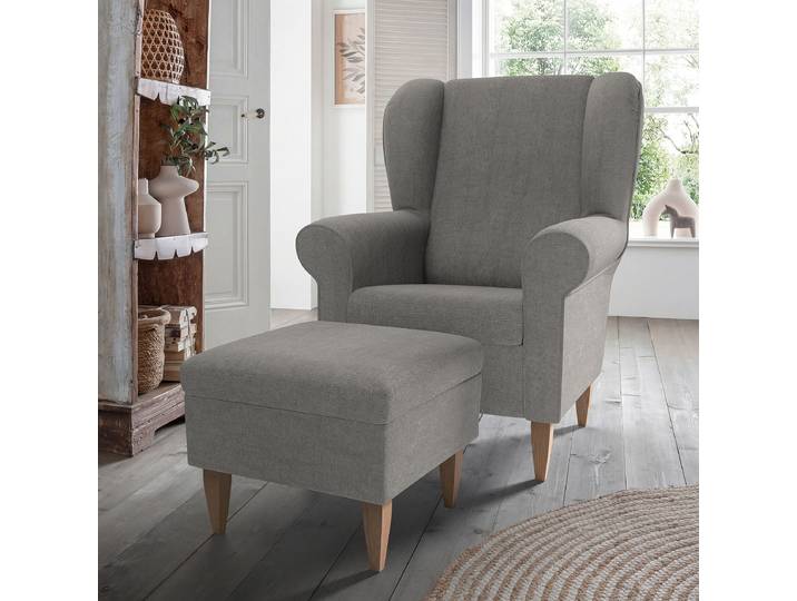 Fauteuil avec pouf optionnel Gris Tissu Jimin Avec repose-pieds