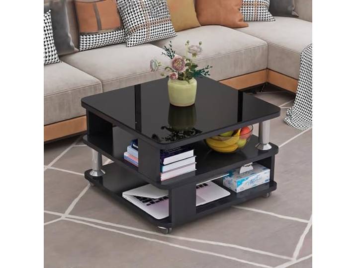 GHBXJX Klein Couchtisch mit Stauraum und Rollen, Sofa Beistelltisch Holztisch Wohnzimmer Tisch, Coffee Table Couchtische mit Glasplatte, einfacher Aufbau, moderner Stil, 50x50x55 cm,C