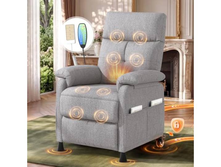 Relaxsessel mit Rollen,Fernsehsessel für 8-Punkt-Massagesessel mit Heizung Elektrischer Relaxsessel mit 8-Punkt-Massage und Wärme, 90°-165° Rückenlehne,Fußstütze,Bewegliche Räder für Wohnzimmer