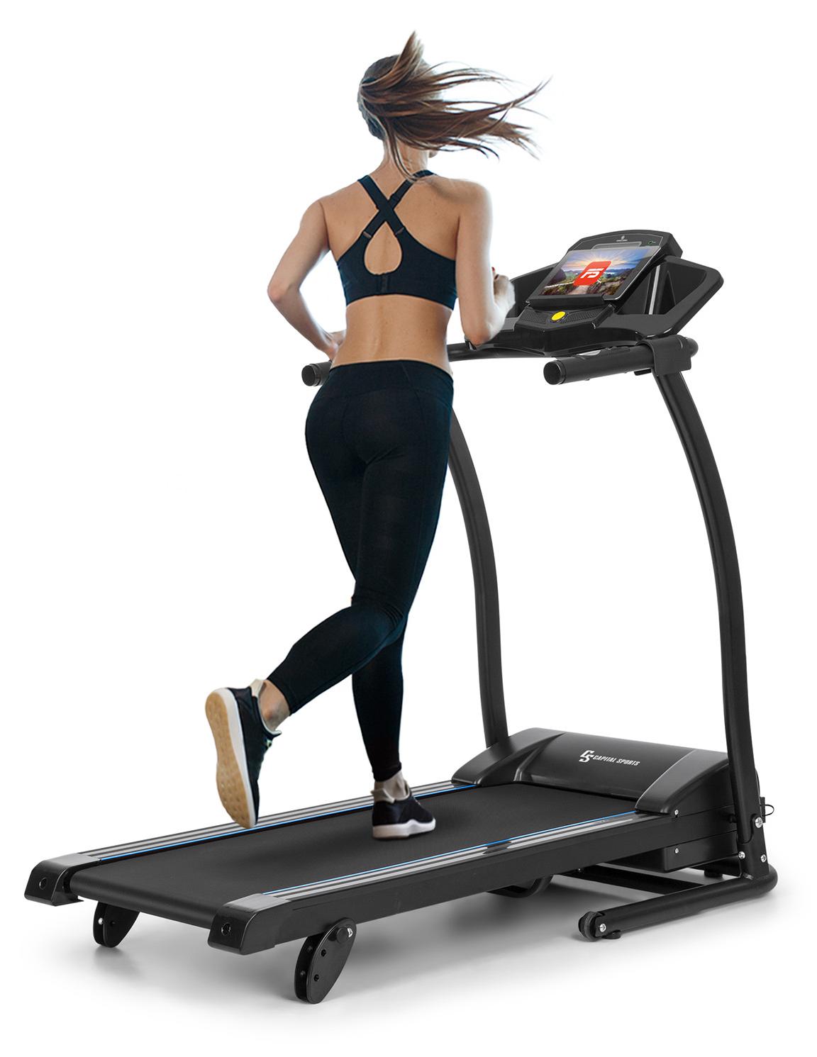 Capital Sports Pacemaker F100 Laufband - Treadmill mit 2,0 PS Motorleistung, Laufbahn mit 40x110 cm (BxL) Lauffläche, bis 12 km/h, 3-Level InclineSystem, geräuscharm, Tablethalterung, schwarz