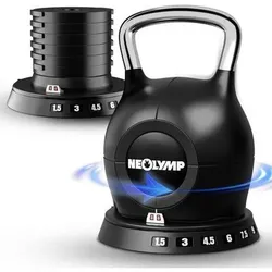 NEOLYMP Kettlebell Set 7-in-1 Kettlebell verstellbar, Größe 1,5 - 10 KG in Schwarz Schwarz