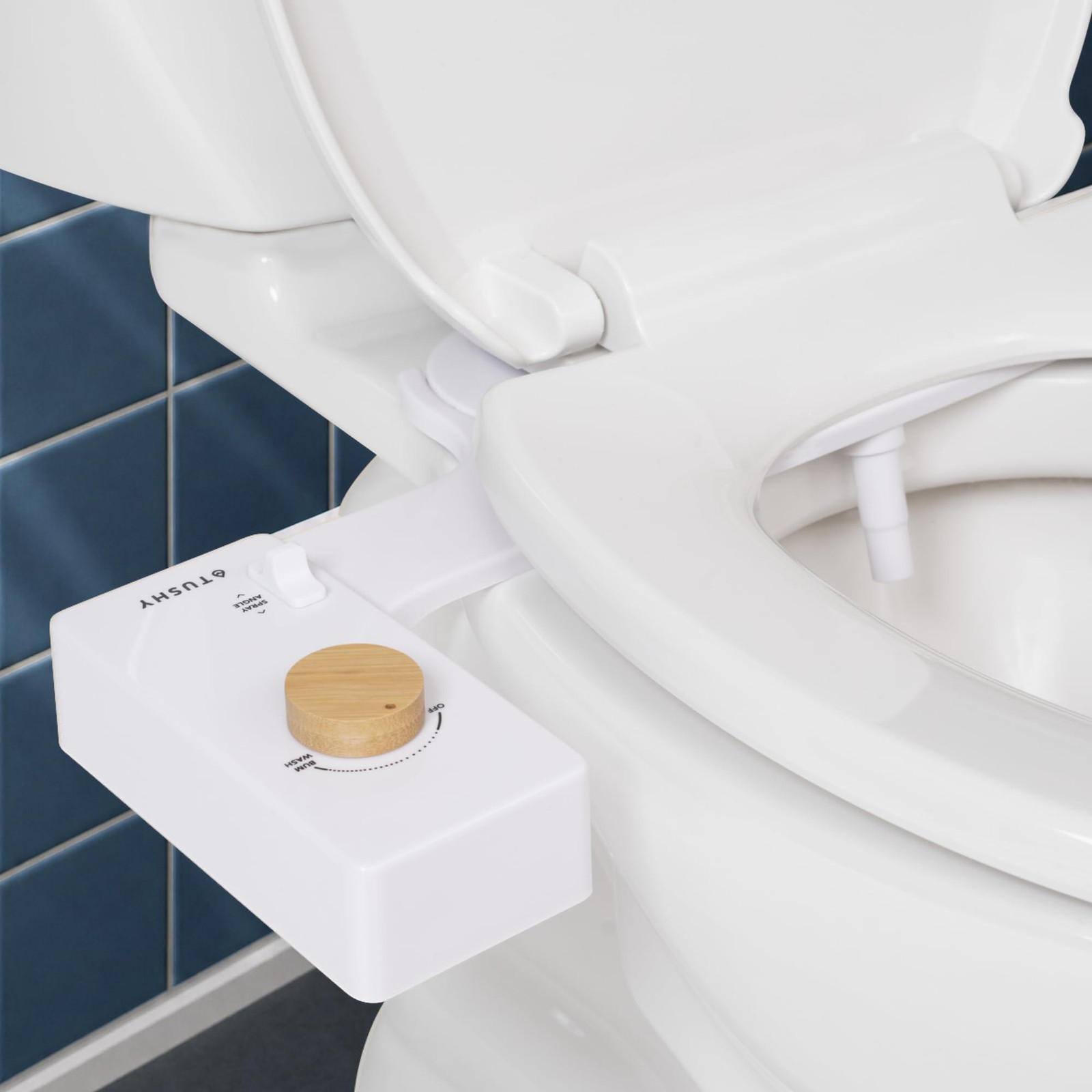 Dripio Zelfreinigende verstelbare toiletbril met bidetfunctie, wit/bamboe