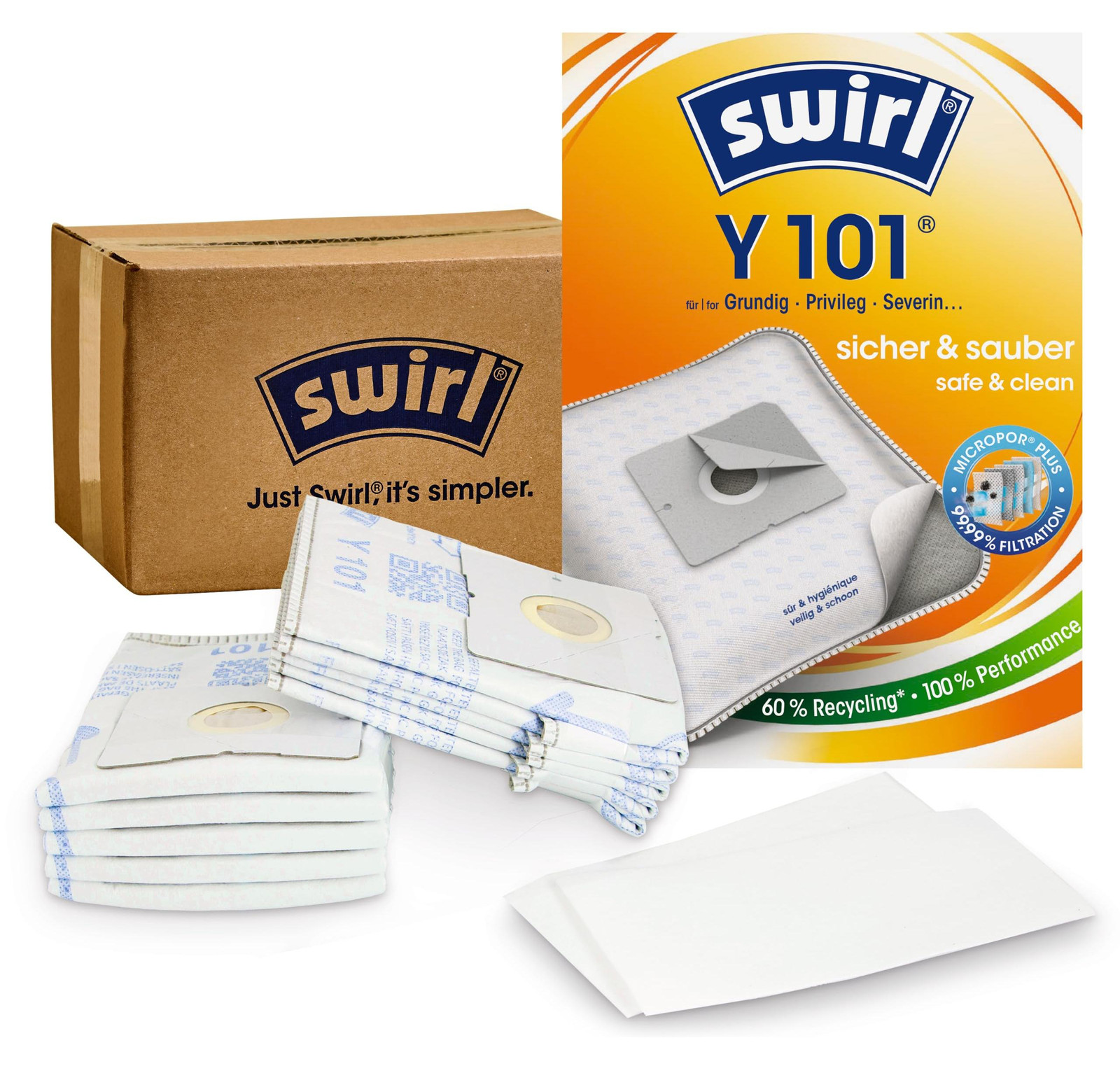 Swirl Y 101 stofzuigzakken voor Grundig, Privileg en Severin, 10 stuks