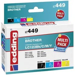 Edding, Druckerpatrone, Tinte ersetzt LC 123 Kompatibel Kombi Pack Schwarz, Cyan, Magenta, Gelb 449 (Color)