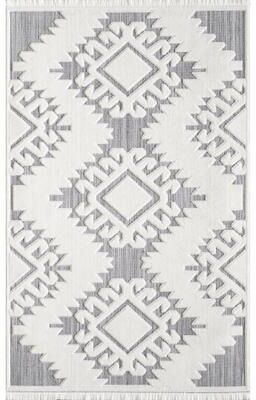 MDA Rugs Milos Collection Grey and White Boho Diamond Space-dyed Polyester Rug