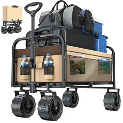KESSER® Bollerwagen faltbar mit Breite Reifen Handwagen Transportkarre Gerätewagen   inkl. 2 Netztaschen   klappbar   Kunststoff-Reifen   bis 150 kg Tragkraft transportwagen Gartenanhänger