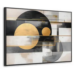 LEINWAND Bilder mit Rahmen - Abstrakt - Gold - Silber - Formen - Ästhetisch - Modern - 70x50