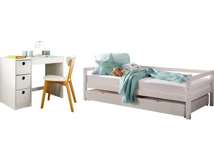 Jugendzimmer-Set OTTO HOME Alpi , weiß, Schlafzimmermöbel-Sets, Daybed mit 2. Liegefläche und Schreibtisch mit Stauraum, platzsparend