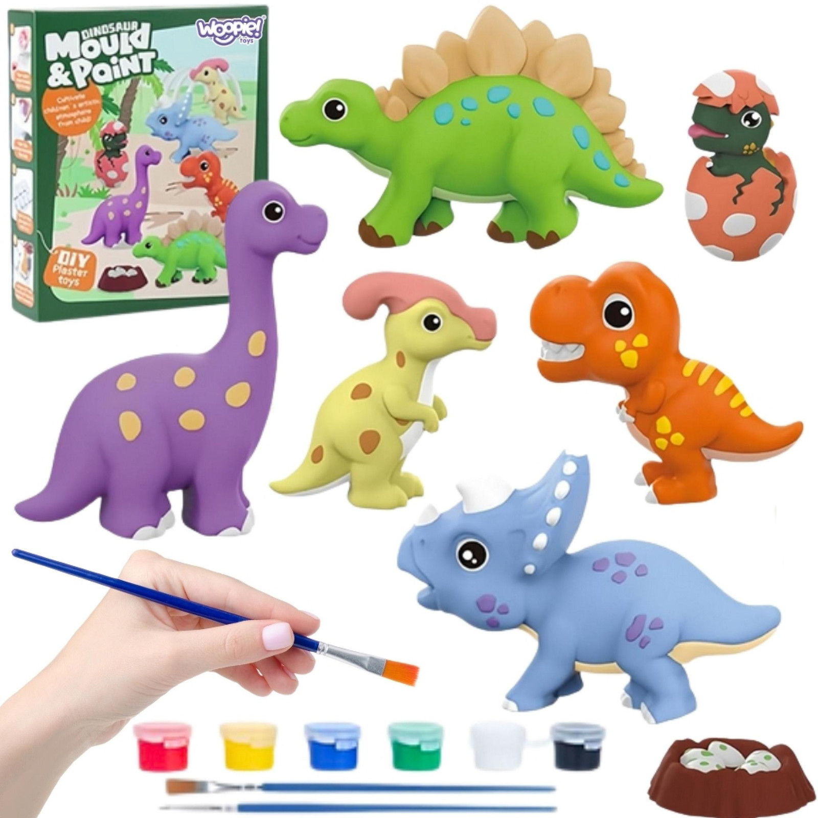 Woopie DIY Paint Craft Kit Dinosaurussenset voor het beschilderen van gipsen beeldjes
