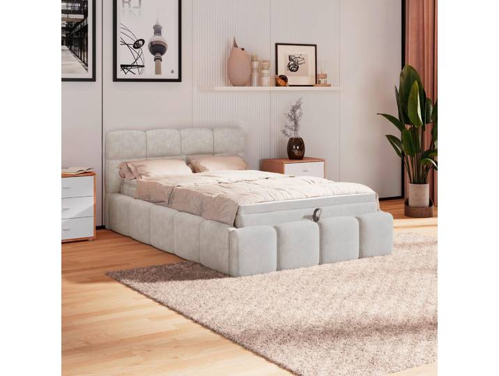 Polsterbett mit Matratze 140x200 Noe Cremefarben