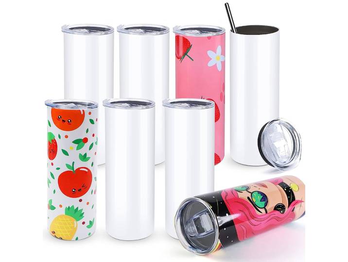 HTVRONT 8 pièces en acier inoxydable 20 OZ gobelets à Sublimation maigre droit gobelet à Sublimation blanc bricolage tasses tasses avec papiers de Sublimation