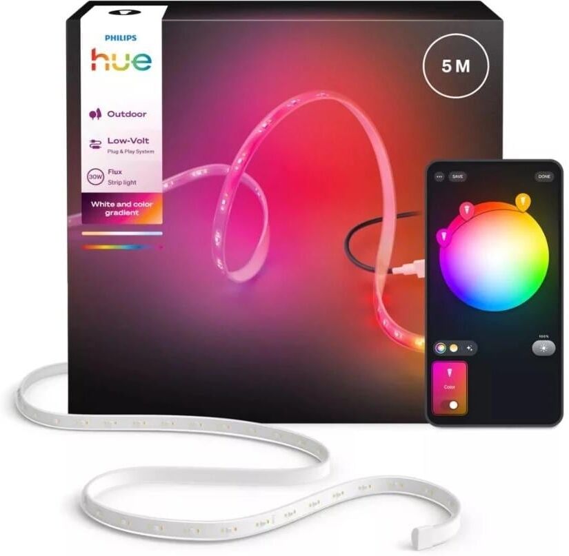 Philips HUE LED-Streifen "Flux Gradient Outdoor 5m CH", bunt (weiß), Kabellänge 5m x Gesamtlänge 5m, Lichterketten, LED-Streifen weiß Kabellänge 5m x Gesamtlänge 5m